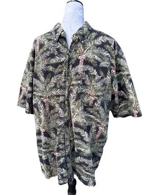 Joe Marlin Hawaiian Shirt Mens XL Palm Tree Tropical Camp Cotton Button Up VTG